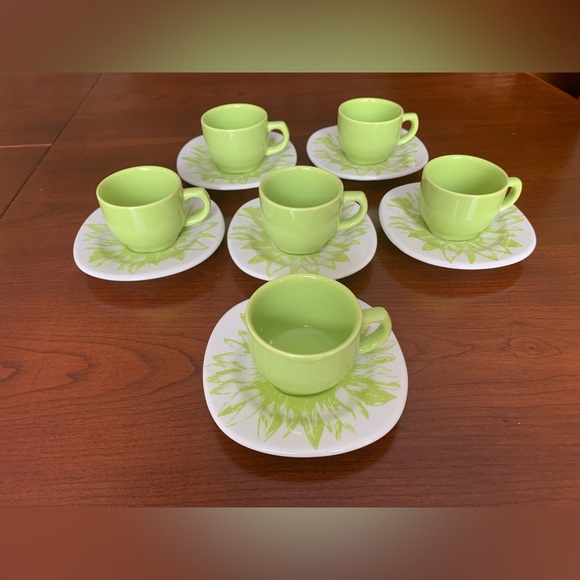 Set of 6 Espresso Turkish Coffee Cups & Saucers Light Green Color 12 Pc Set box - Picture 3 of 14